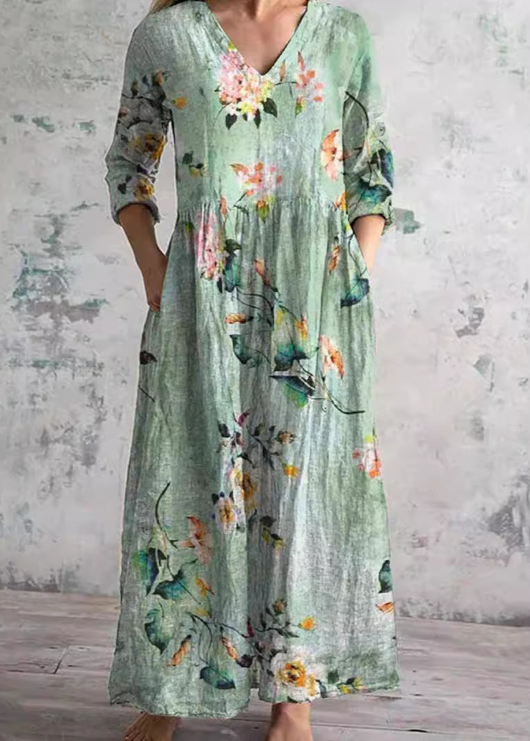 Women's Floral Dress Light & Effortless V-Neck Short Sleeve Casual