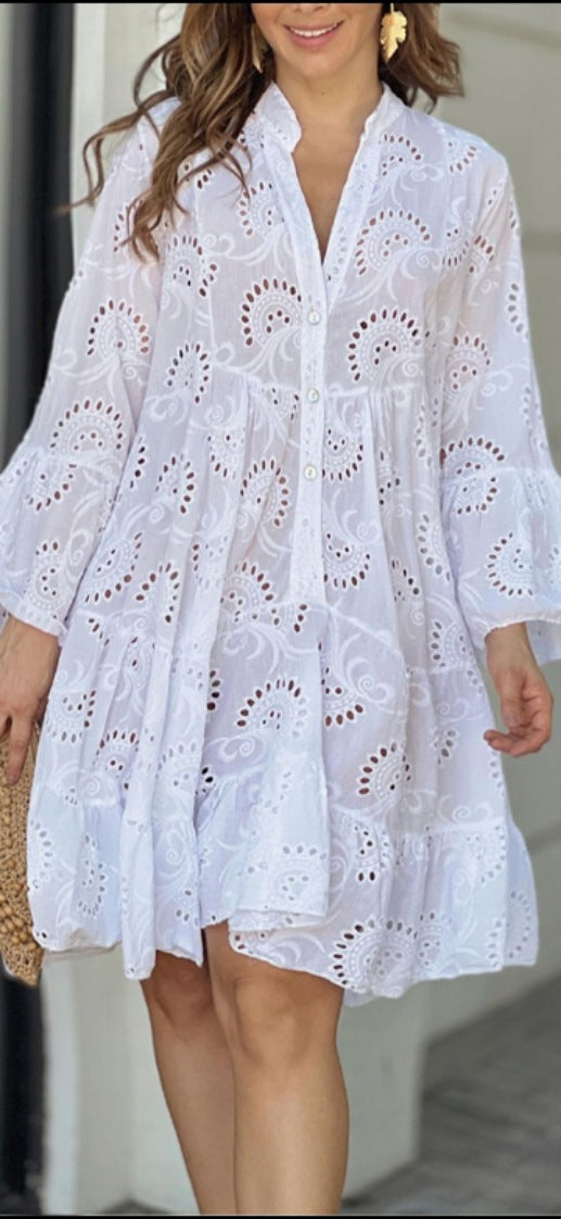 Women's Boho Mini Dress Button Front Short Sleeve Floral Print