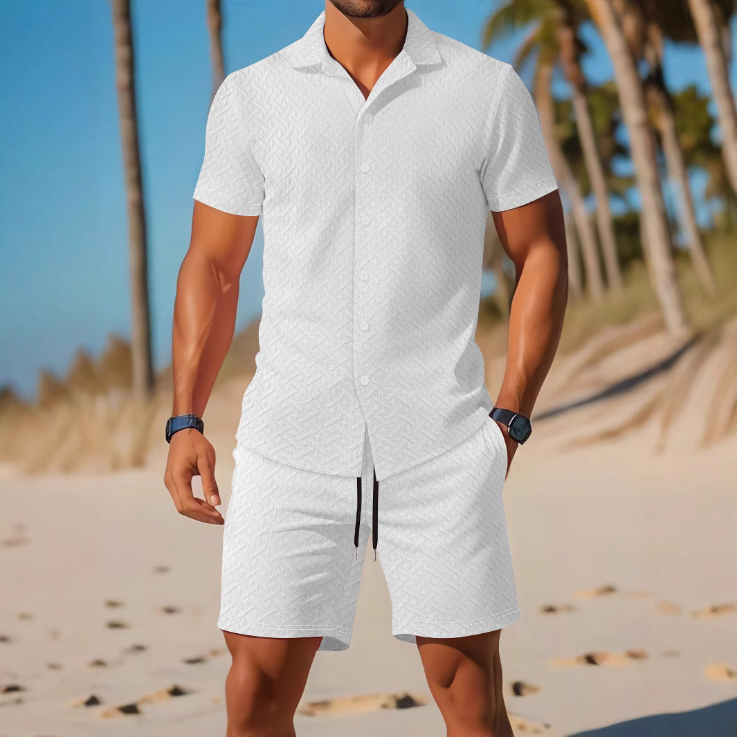 Men's Slim Fit Shirt and Shorts Set – Embossed – Breathable – Casual Wear