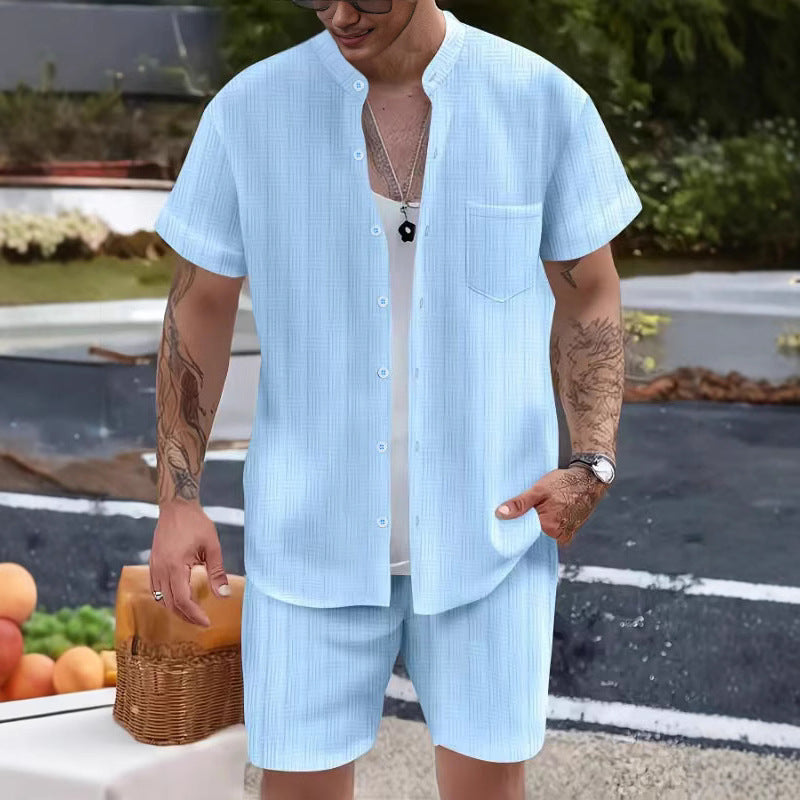 Men's Henley Shirt Shorts Set – Breathable Comfort – Relaxed Fit