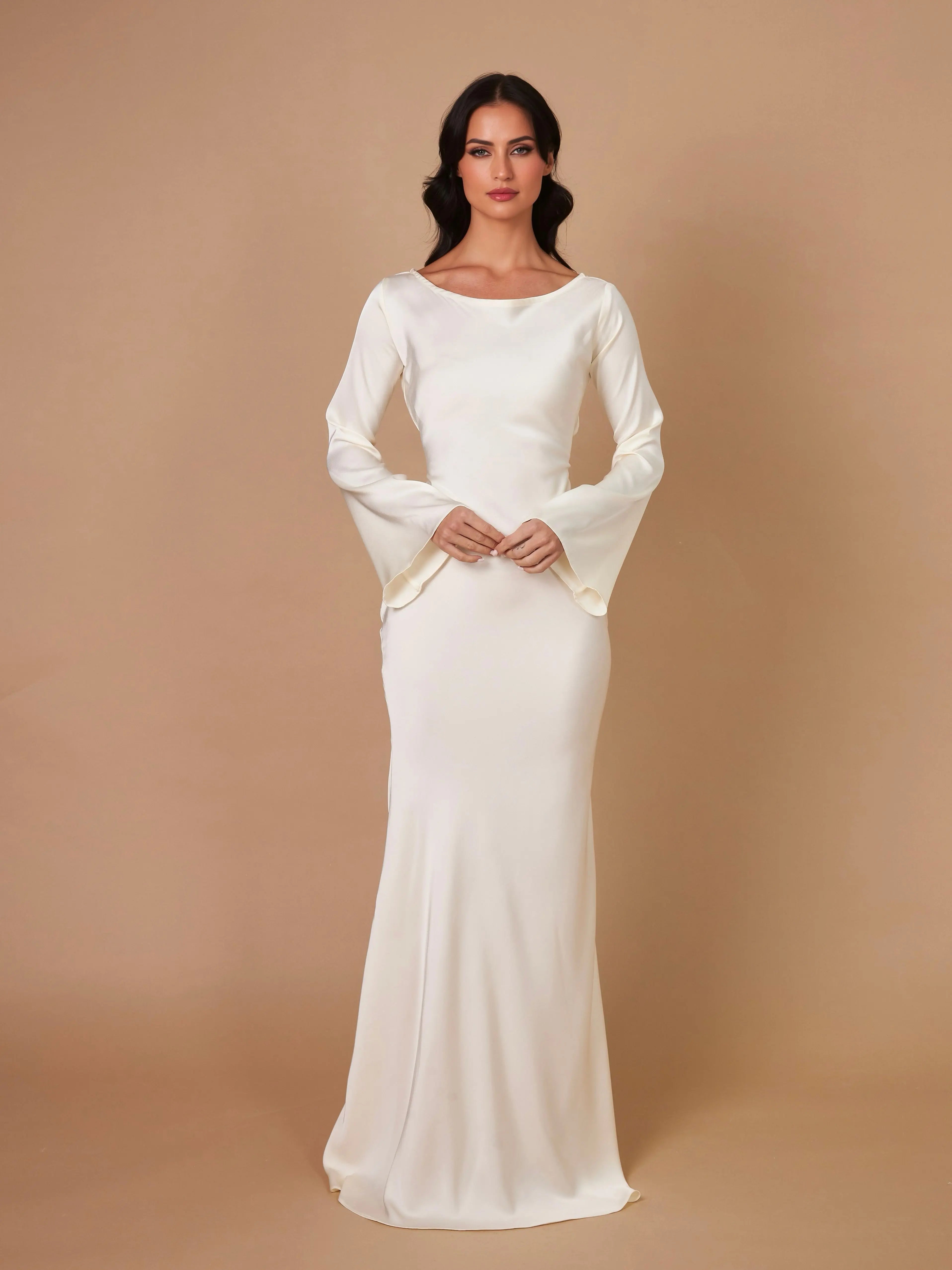 Women's Maxi Dress Long Sleeve Formal Gown Satin