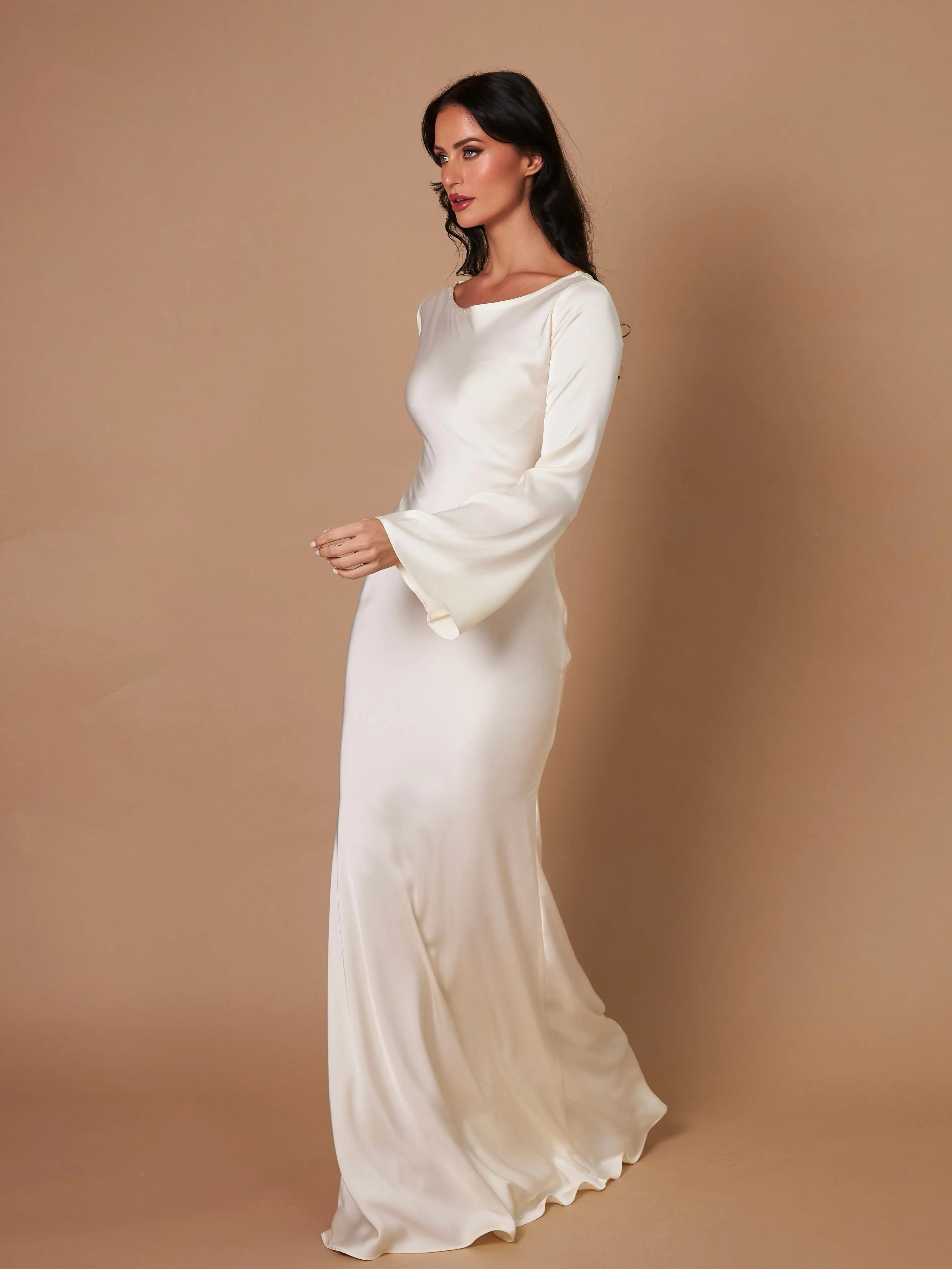 Women's Maxi Dress Long Sleeve Formal Gown Satin