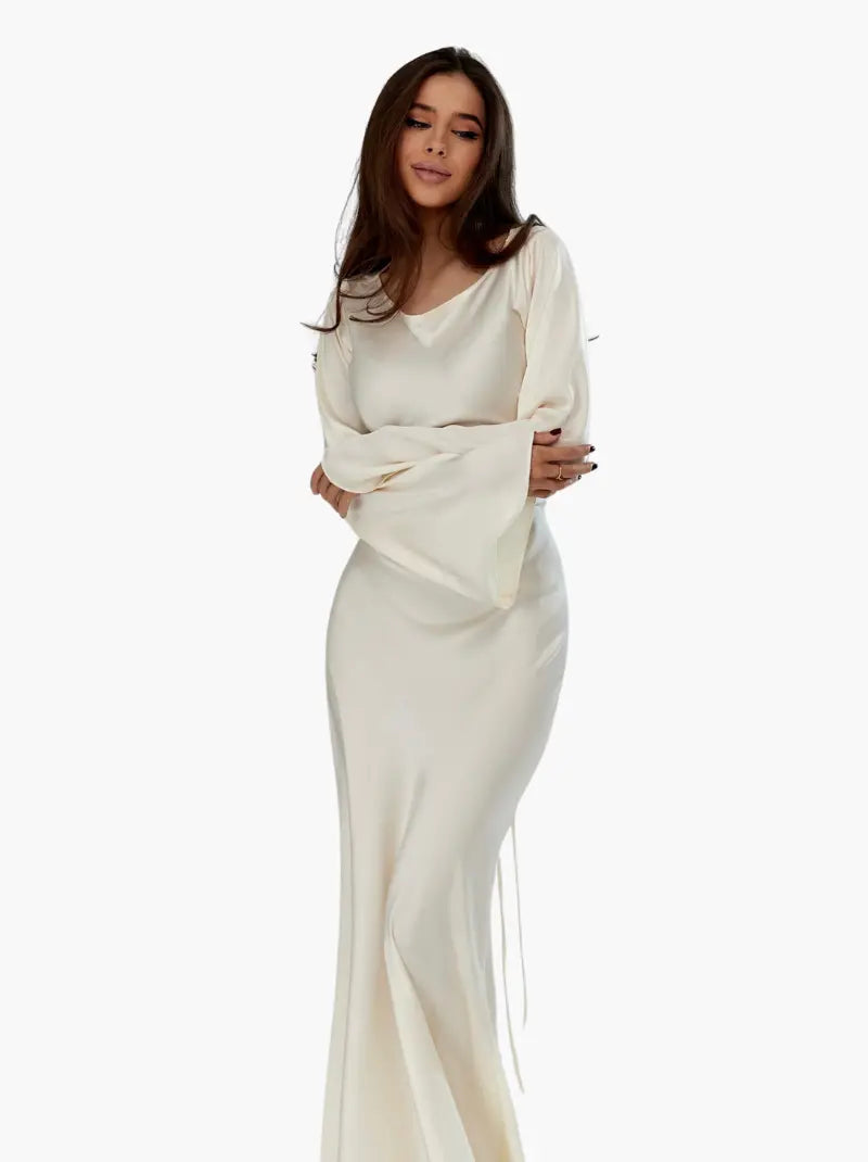 Women's Maxi Dress Long Sleeve Formal Gown Satin
