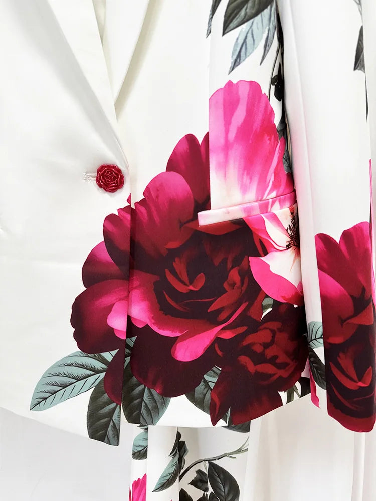 Women's Blazer Set Notch Lapel Single-Button Floral Print Flare Pants