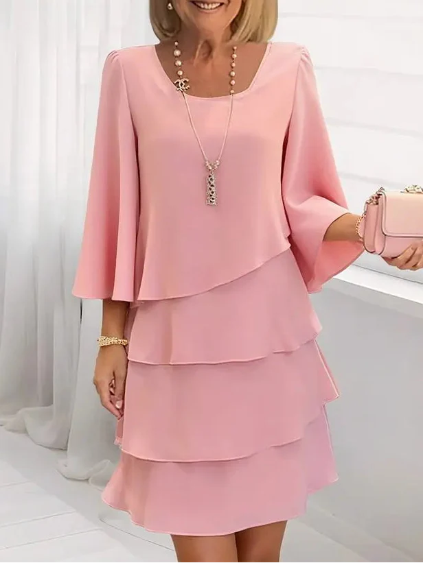 Women's Ruffle Dress | V-Neck, Short Sleeve, Midi Length