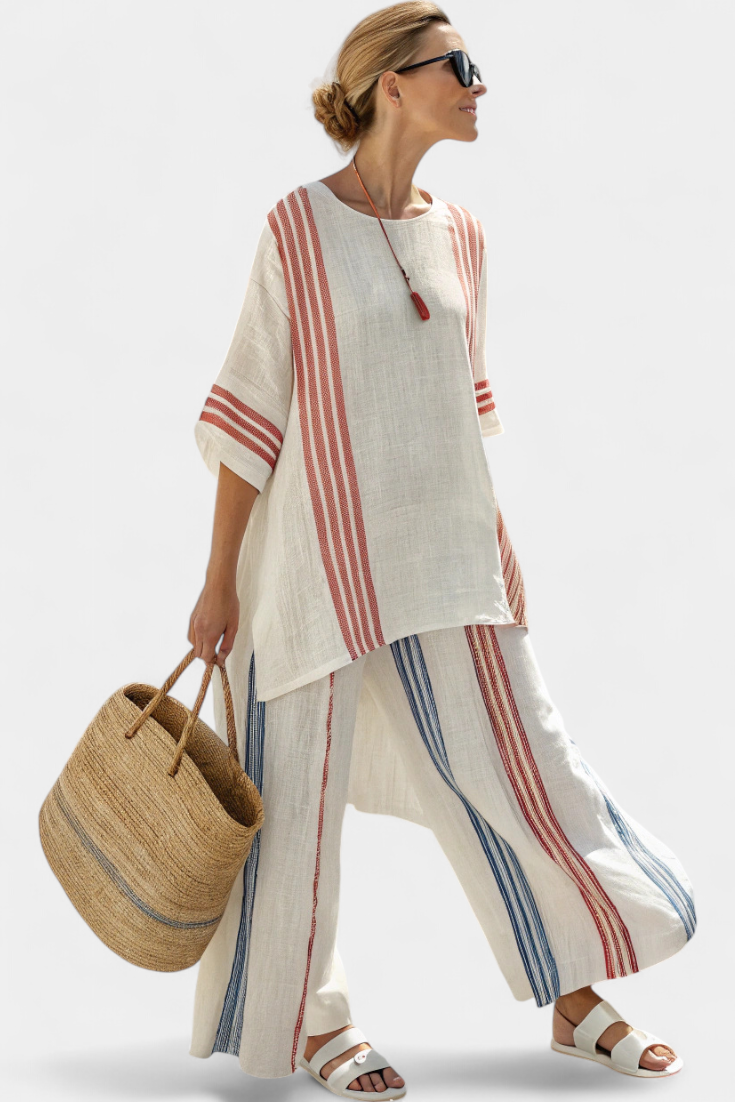 Sophie | Women's Striped Bamboo Linen Top & Pants 0