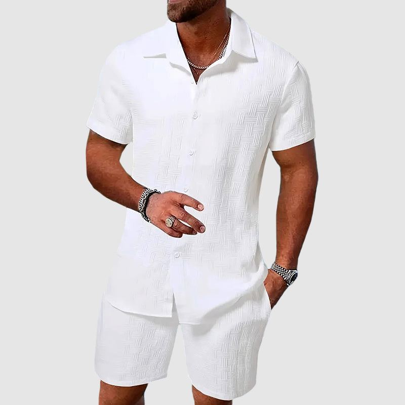 Men's Relaxed Fit Short Sleeve Shirt and Shorts Set – Breathable Luxury Fabric