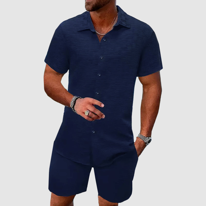 Men's Relaxed Fit Short Sleeve Shirt and Shorts Set – Breathable Luxury Fabric