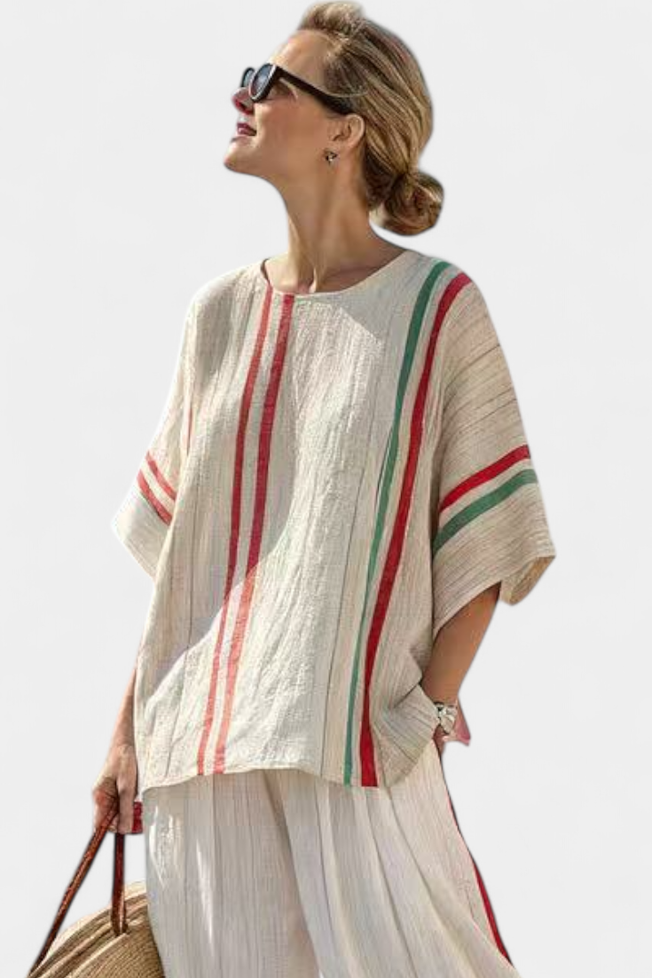 Tina | Women's Boho Striped Bamboo Linen Outfit 2
