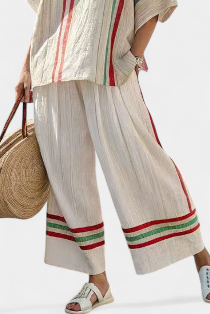 Tina | Women's Boho Striped Bamboo Linen Outfit 3