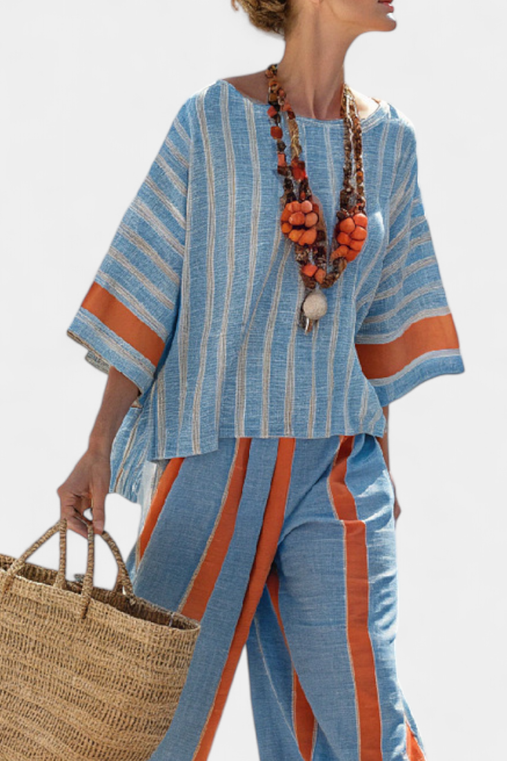Vera | Women's Bamboo Linen Striped Top & Pants 2