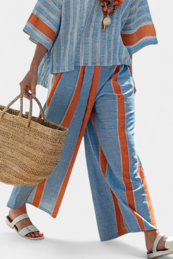 Vera | Women's Bamboo Linen Striped Top & Pants 3
