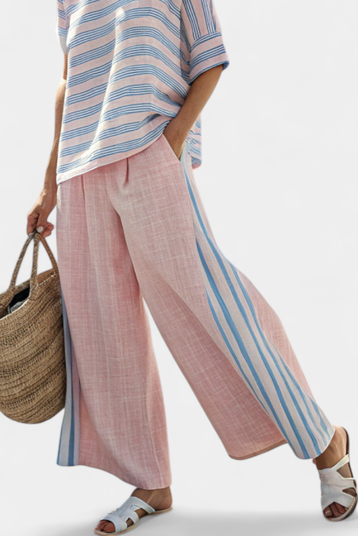 Vera | Women's Linen Striped Blouse and Pants Set 3