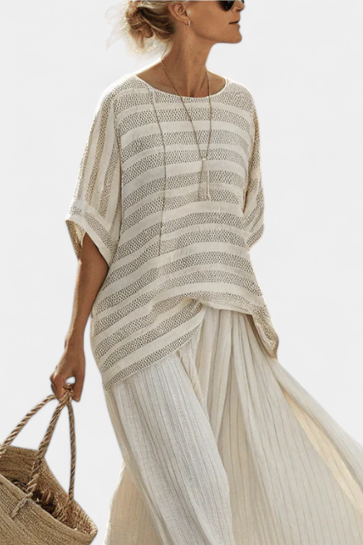 Wendy | Women's Striped Bamboo Top & Linen Skirt 1