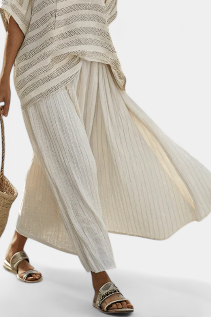 Wendy | Women's Striped Bamboo Top & Linen Skirt 2
