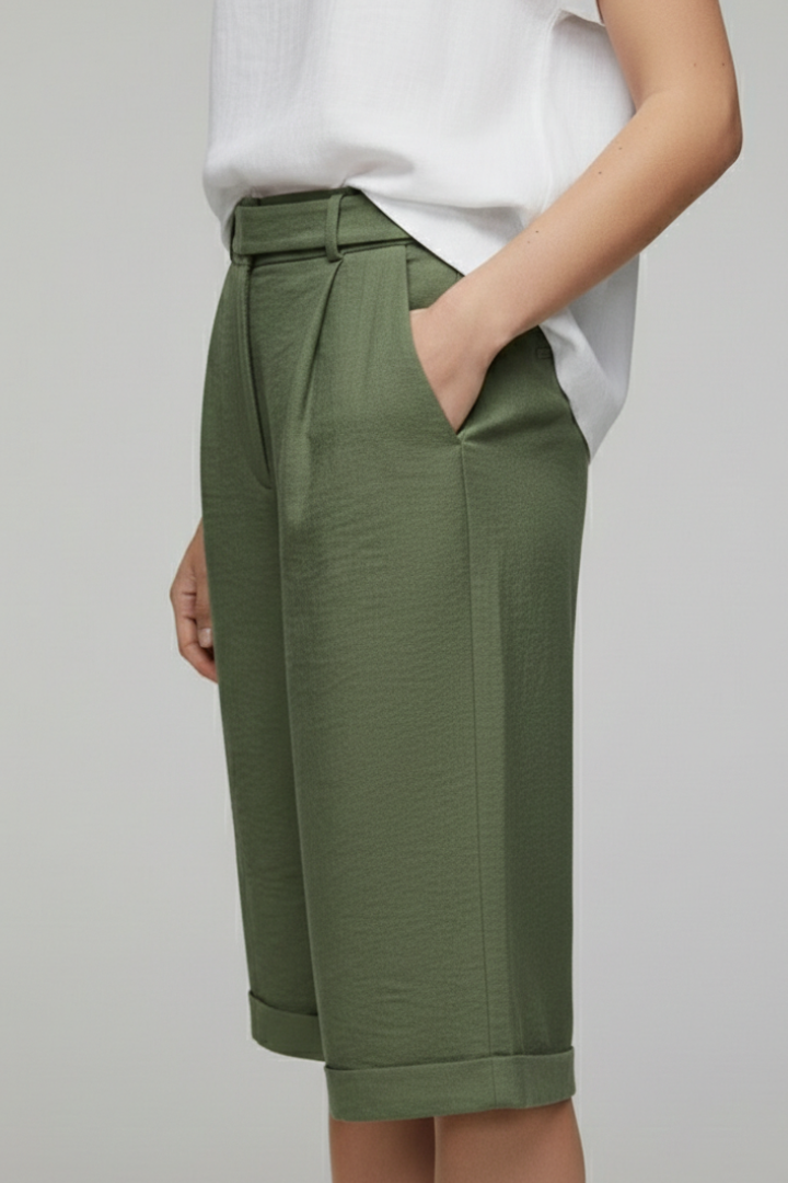 Women's Casual Cuffed High Waist Shorts