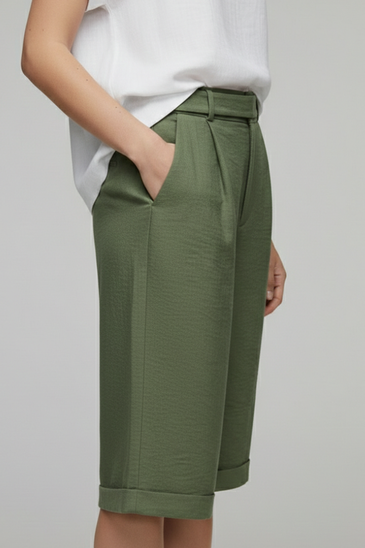 Women's Casual Cuffed High Waist Shorts