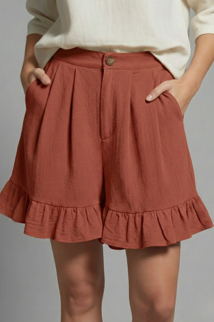Women's Casual Ruffle Hem High Waist Shorts