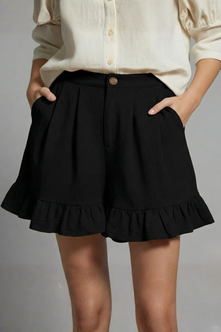 Women's Casual Ruffle Hem High Waist Shorts