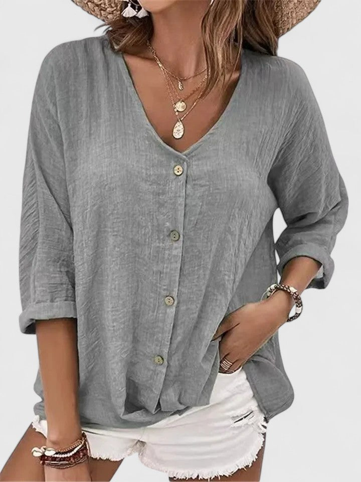 Women's Blouse V-Neck Casual Summer Top Lightweight Fabric