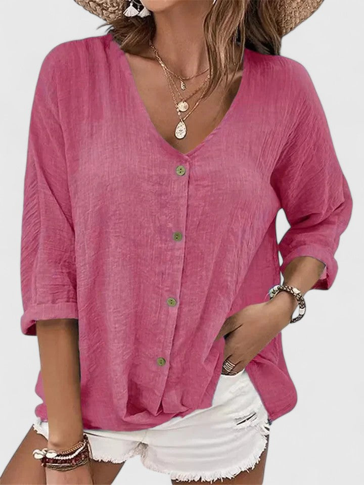Women's Blouse V-Neck Casual Summer Top Lightweight Fabric