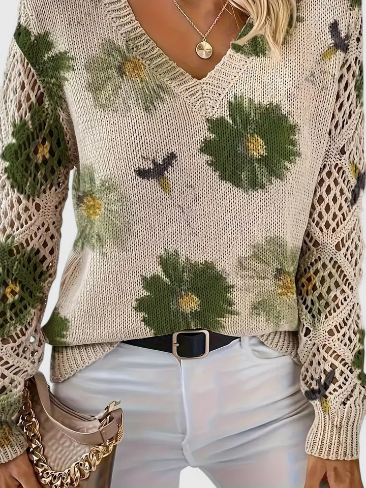 Women's Cardigan Floral Knit Pattern Airy Sleeve V Neckline 5