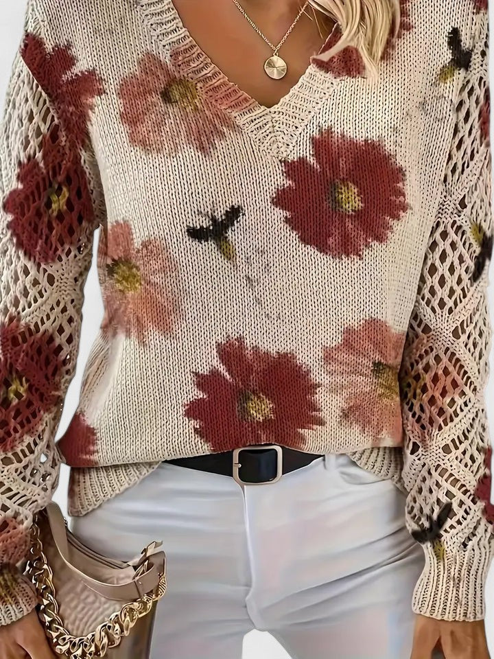 Women's Cardigan Floral Knit Pattern Airy Sleeve V Neckline 7