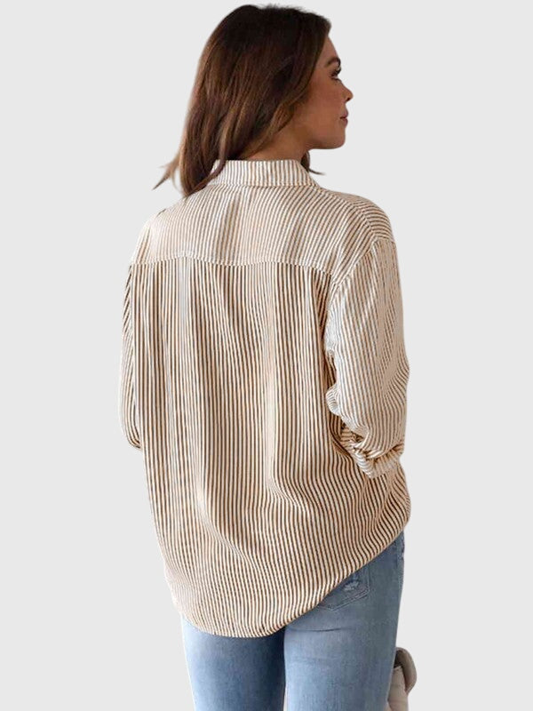 Women's Collared Neck Shirt Cotton Striped Versatile Design 7