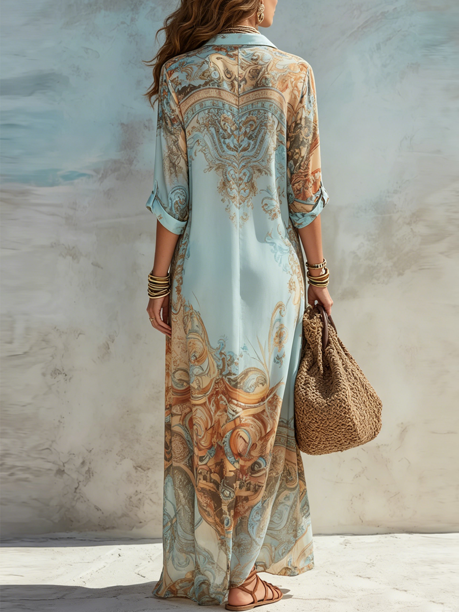 Women's Cotton Midi Dress Relaxed Collared Button-Front Casual Summer 2