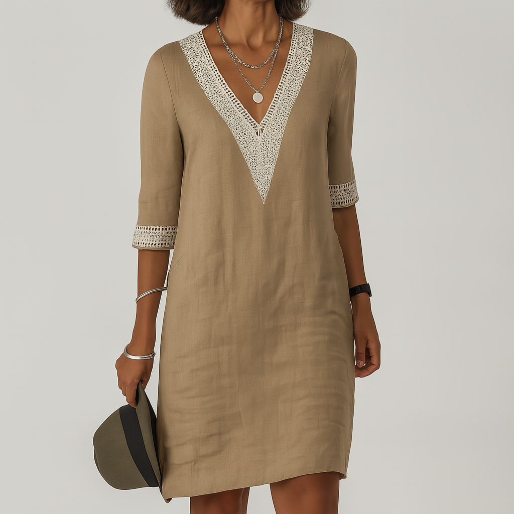 Women's Dress Linen Midi Relaxed Fit Classic Neckline Summer Dress for Effortless Elegance 1