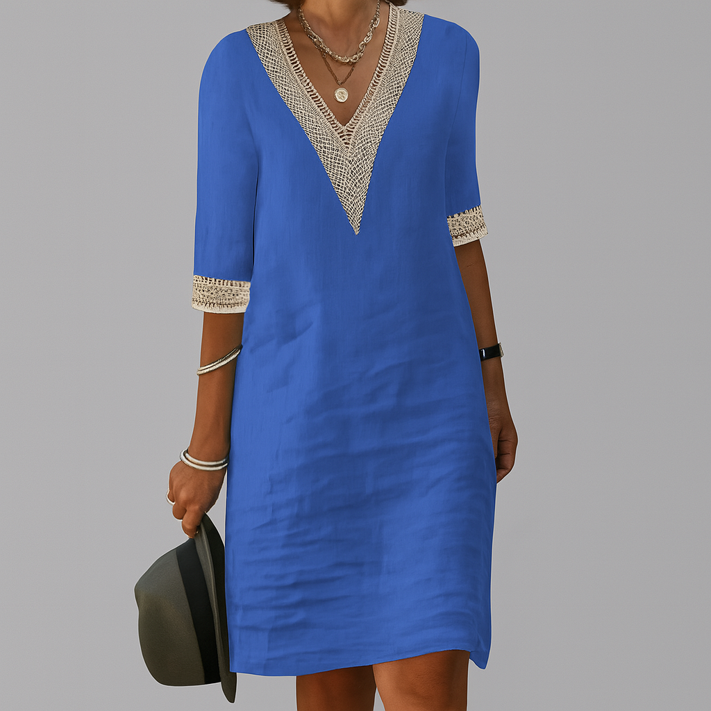Women's Dress Linen Midi Relaxed Fit Classic Neckline Summer Dress for Effortless Elegance 2