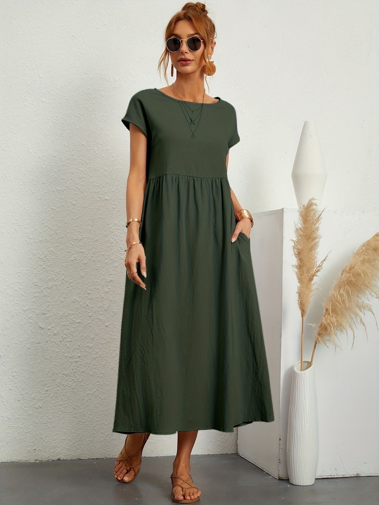 Women's Dress Midi Lightweight Fabric Short Sleeve Elegant Design 0