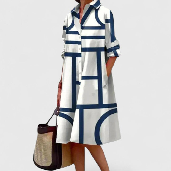 Women's Fitted Midi Polka Dot Dress | Short Sleeve | Round Neck