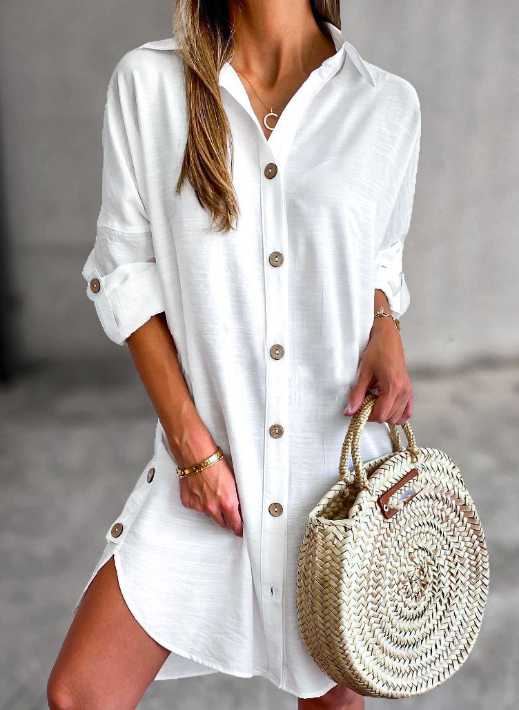 Women's Dress Polyester Button-Up Shirt Dress with Adjustable Sleeves 2