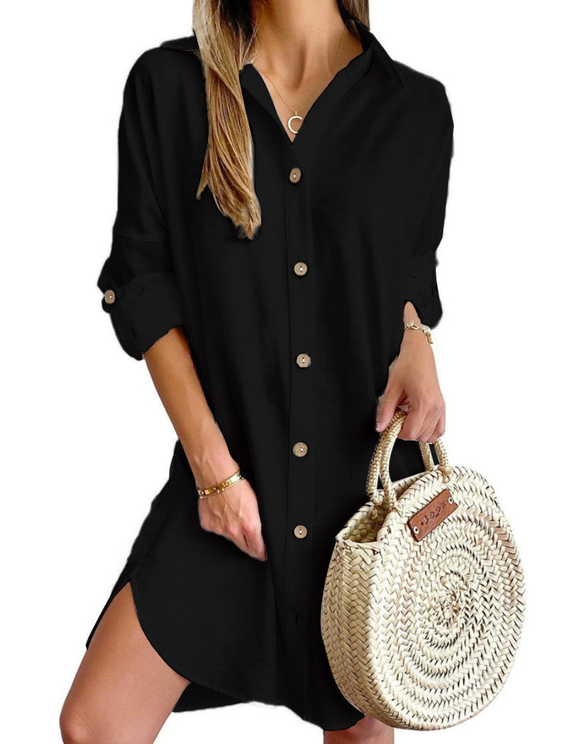 Women's Dress Polyester Button-Up Shirt Dress with Adjustable Sleeves 6