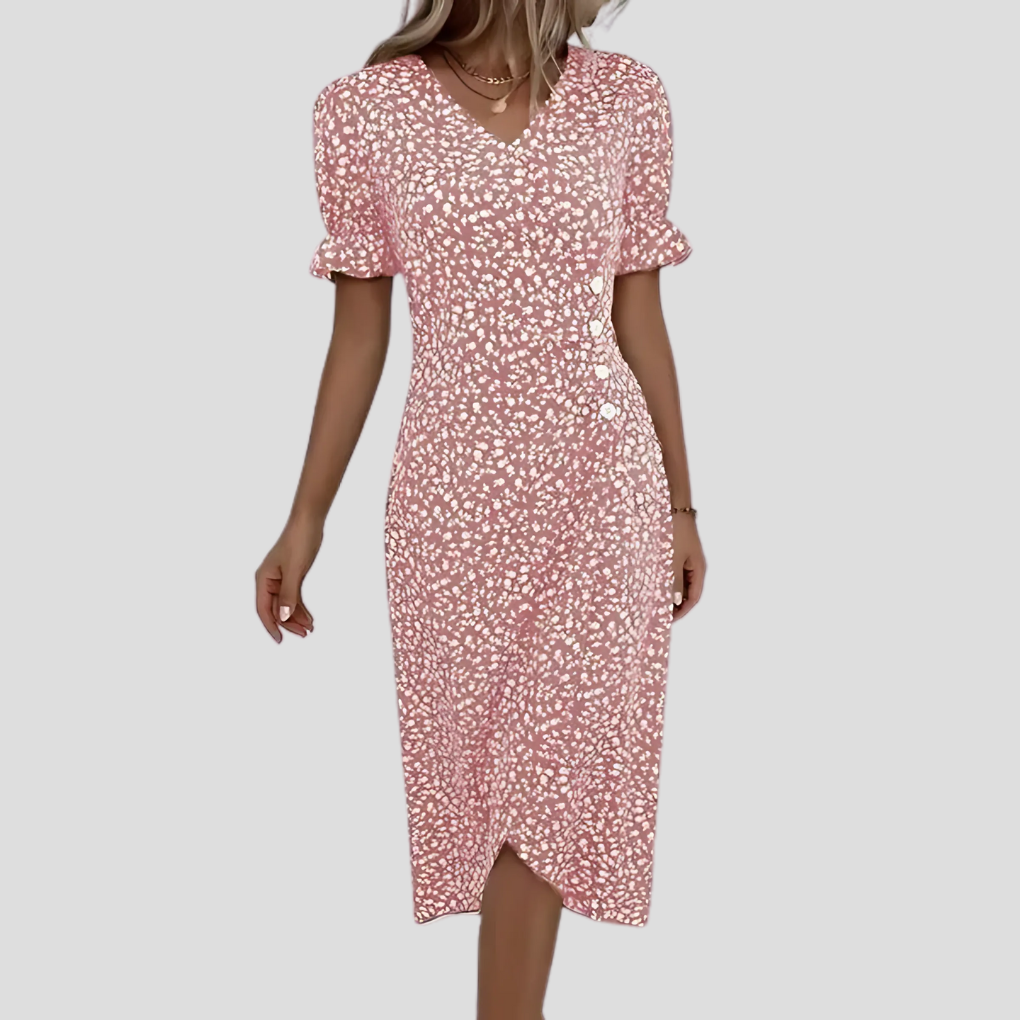 Women's Dress Polyester Floral V-Neck A-Line Casual Midi with Puff Sleeves 2