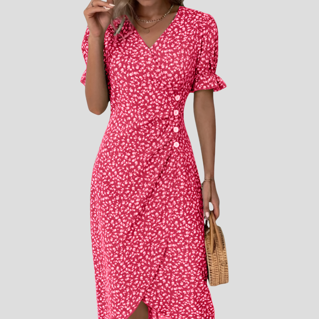 Women's Dress Polyester Floral V-Neck A-Line Casual Midi with Puff Sleeves 5