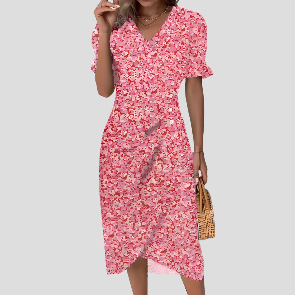Women's Dress Polyester Floral V-Neck A-Line Casual Midi with Puff Sleeves 6