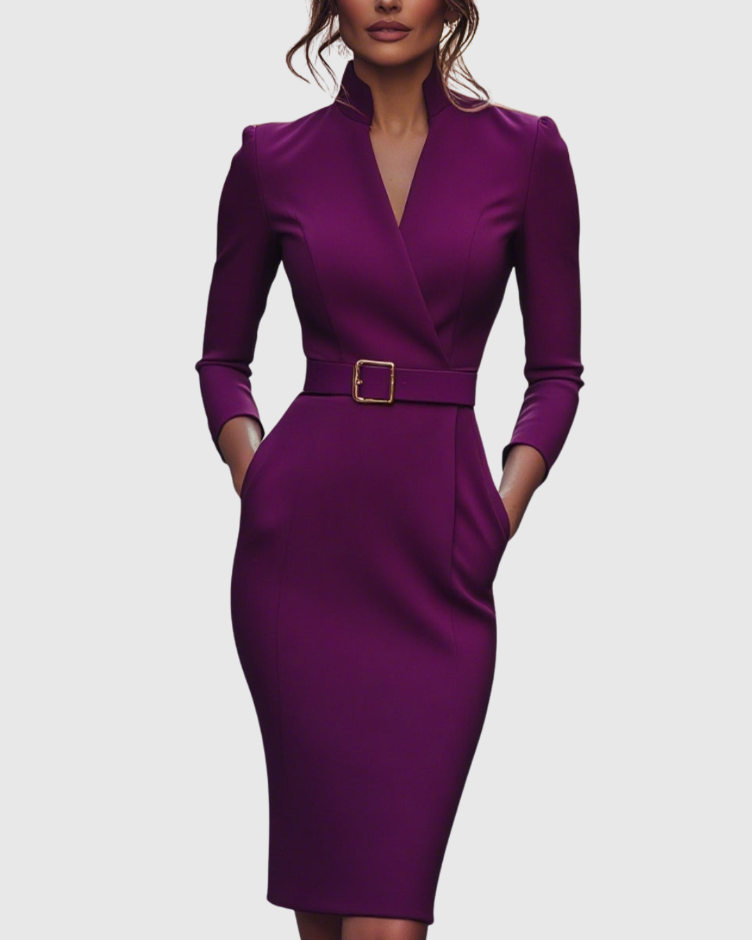 Women's Dress Polyester Mock Wrap Three-Quarter Sleeve Pencil Silhouette with Side Pockets 6