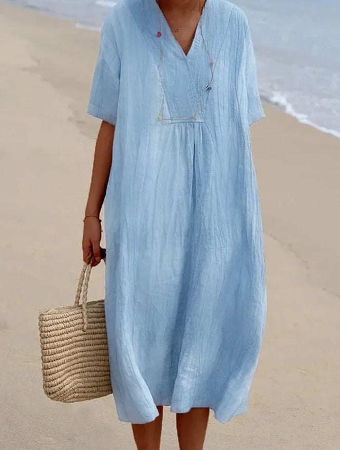 Women's Dress Polyester V-Neck Short Sleeve Casual Summer Beach Maxi Dress 0