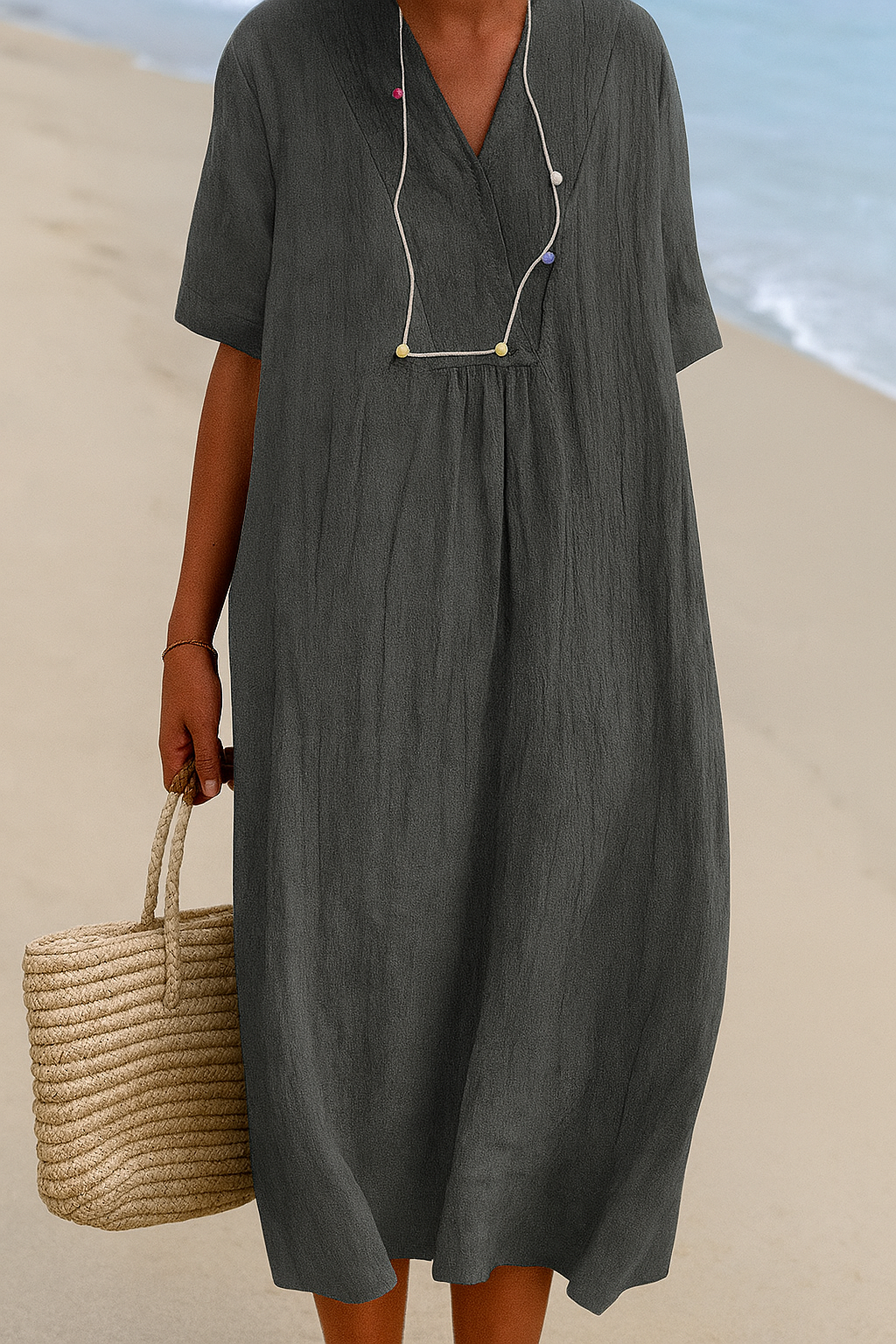 Women's Dress Polyester V-Neck Short Sleeve Casual Summer Beach Maxi Dress 1