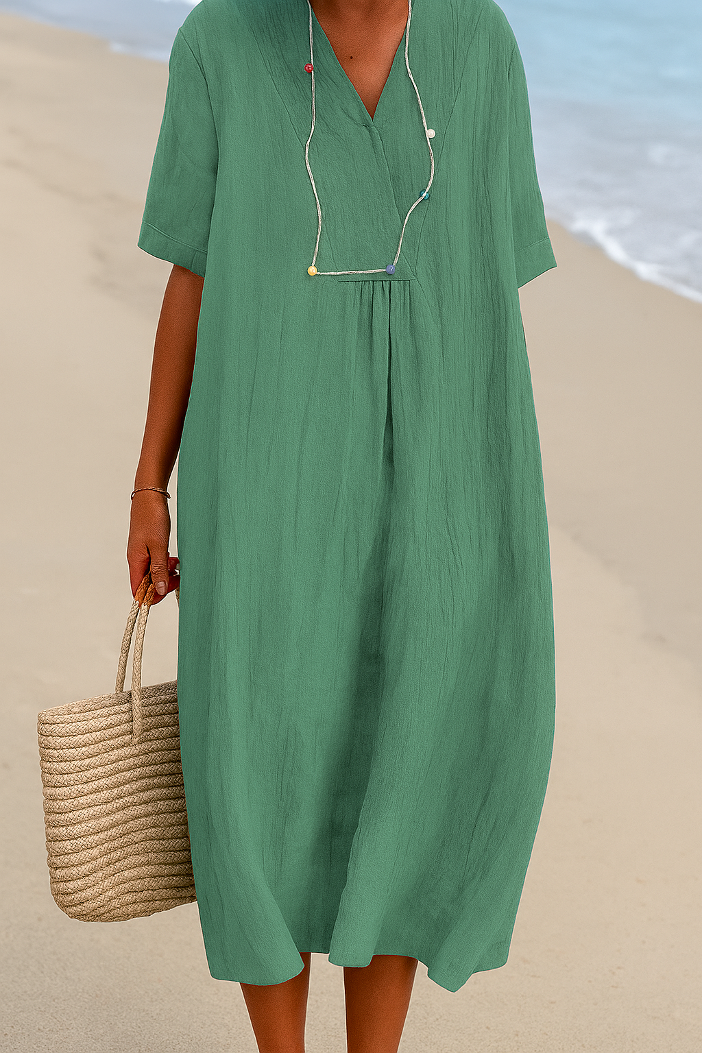 Women's Dress Polyester V-Neck Short Sleeve Casual Summer Beach Maxi Dress 2