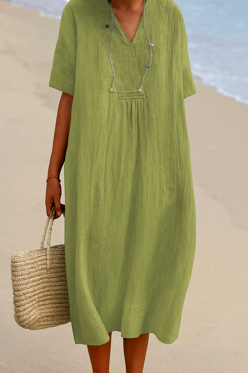 Women's Dress Polyester V-Neck Short Sleeve Casual Summer Beach Maxi Dress 3