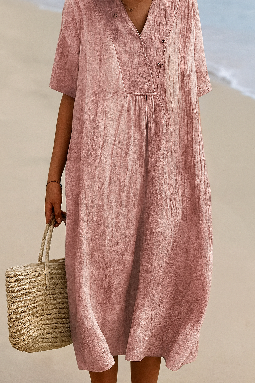 Women's Dress Polyester V-Neck Short Sleeve Casual Summer Beach Maxi Dress 4