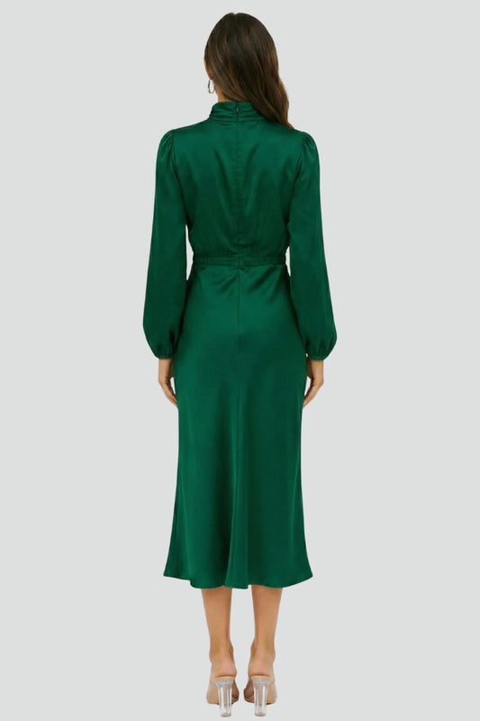 Women's Dress Woven Fabric High Draped Neckline Long Sleeve Midi Dress 2
