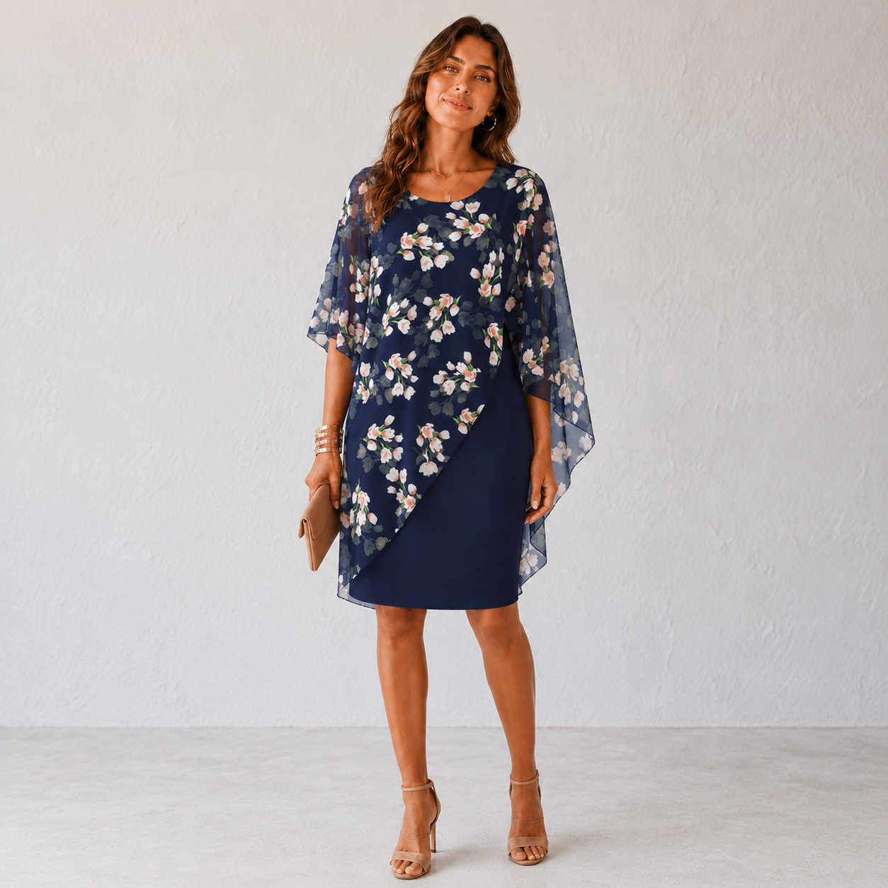 Women's Floral Sheath Dress Fitted Overlay Elegant Wedding Guest 0