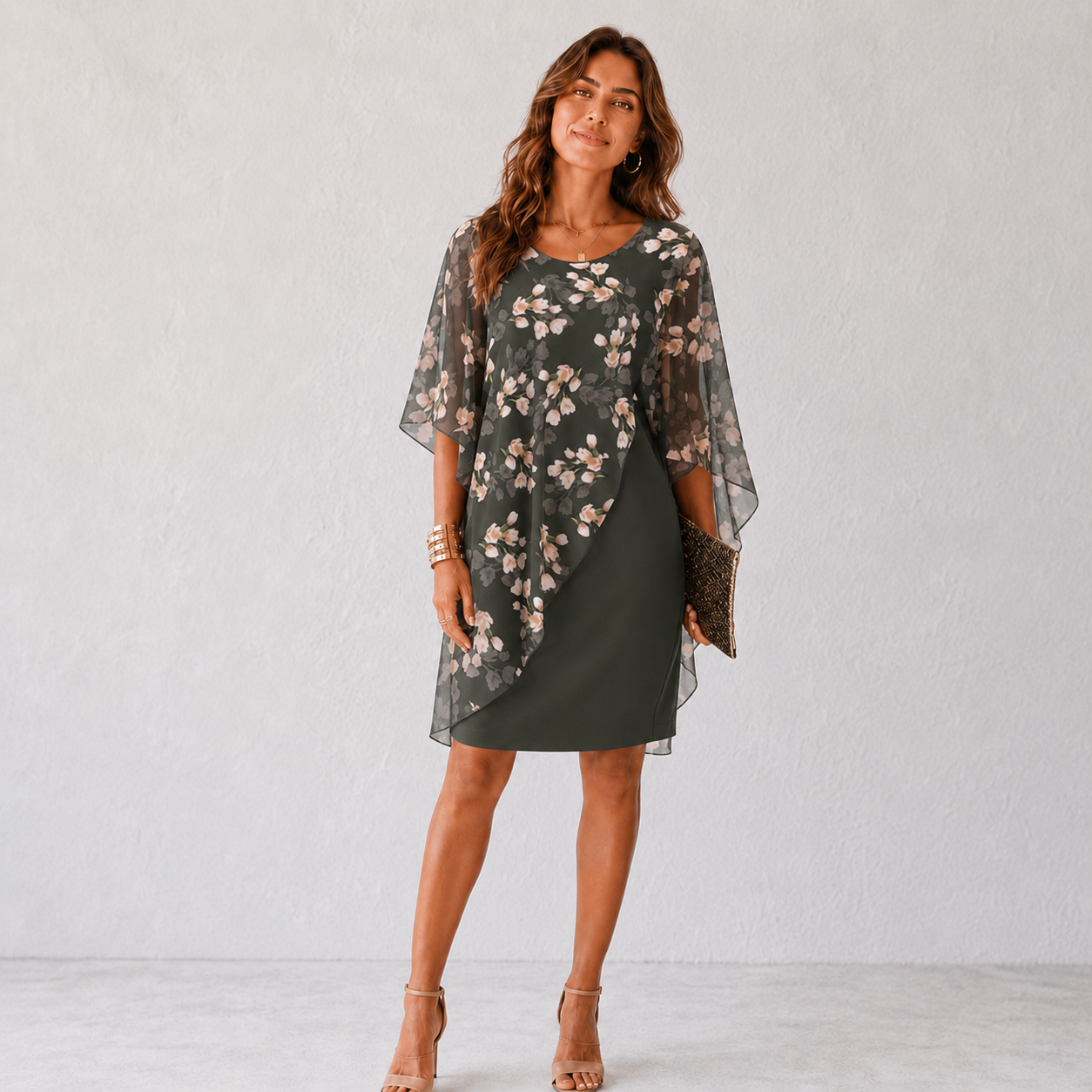 Women's Floral Sheath Dress Fitted Overlay Elegant Wedding Guest 1