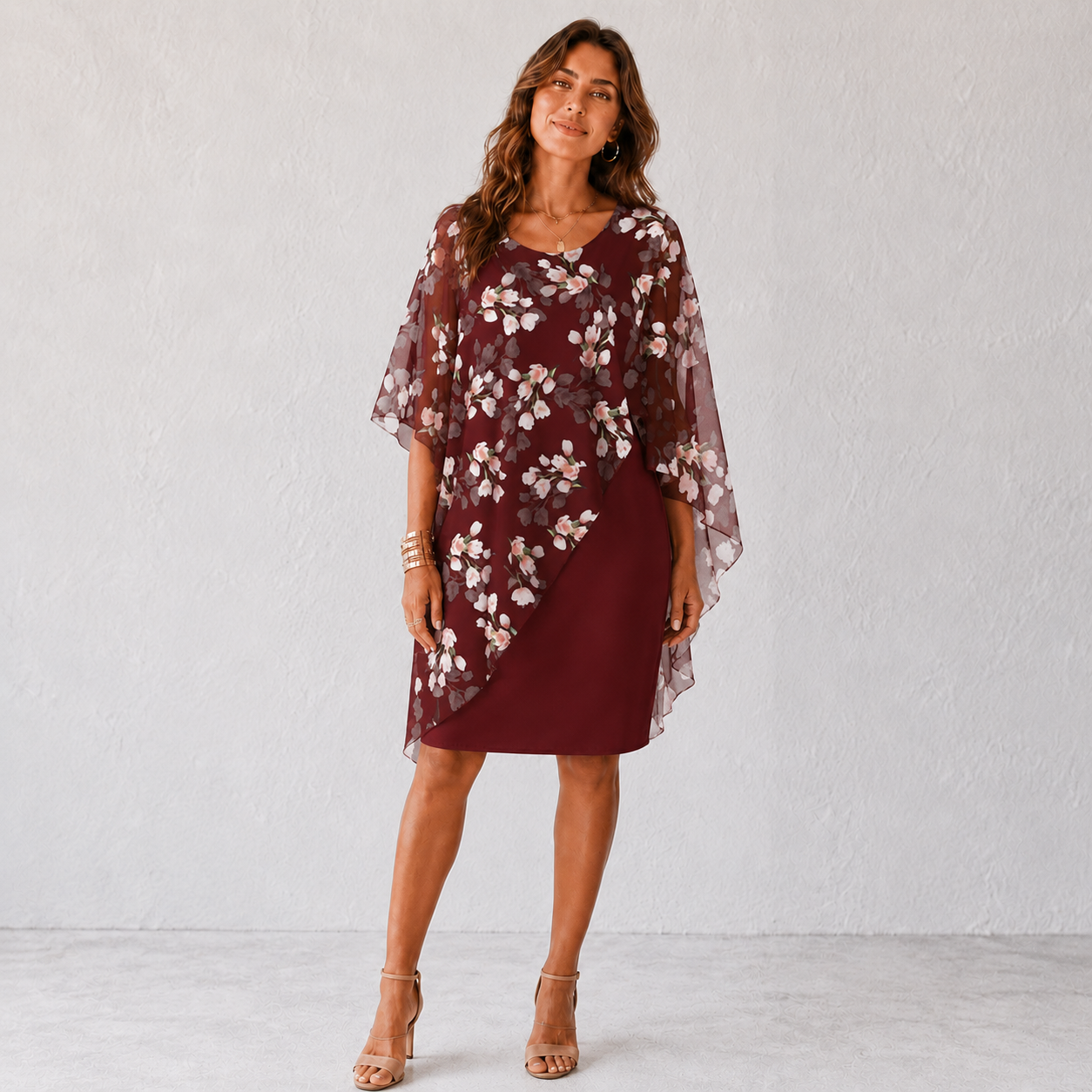Women's Floral Sheath Dress Fitted Overlay Elegant Wedding Guest 2