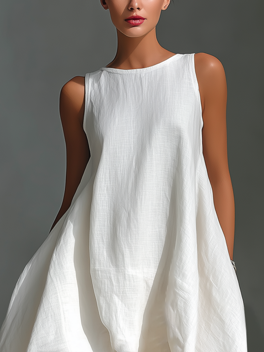 Women's Linen Midi Dress Sleeveless Asymmetric Hem Summer Casual 5