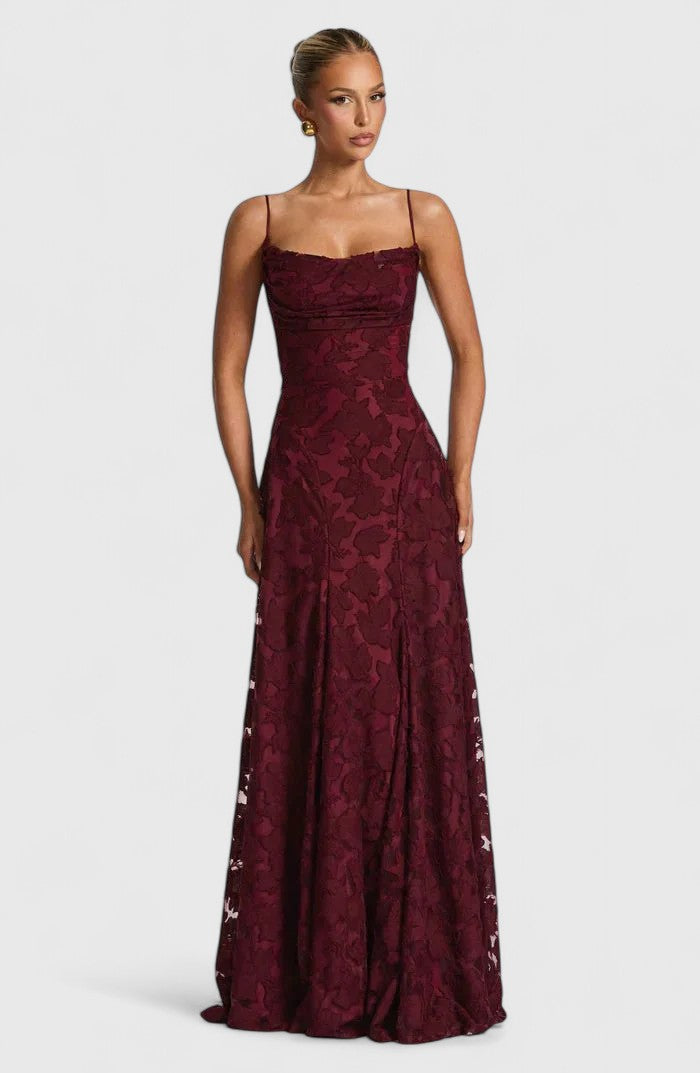 Women's Maxi Dress Polyester Cowl Neckline Lace-Up Open Back Flowy Design 0